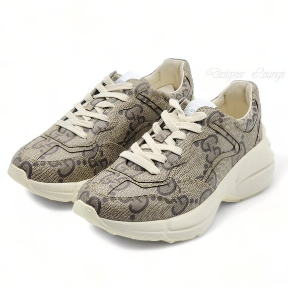 NEW GUCCI Men's Rhyton 100 Beige/Ebony Macro GG Supreme Canvas Sneakers G9 US9.5 - Picture 11 of 12